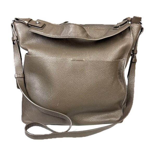 AllSaints Grey Leather Tote Bag Silver Hardware Shoulder Strap Crossbody Women’s - Picture 2 of 14